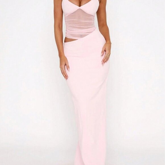 Pink Sexy Women's Mesh Patchwork Spaghetti Strap Mini Dress - Picture 4 of 5